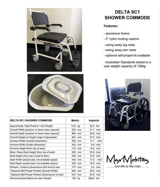 Shower Commode With Wheels - Delta SC1 (Q17001)